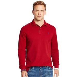POLO By Ralph Lauren 100% Cotton Long Sleeve Polo Shirt Biking Red Mens Sz Large